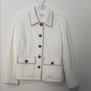 Chicos fully-lined cream jacket with embroidery, size 8
